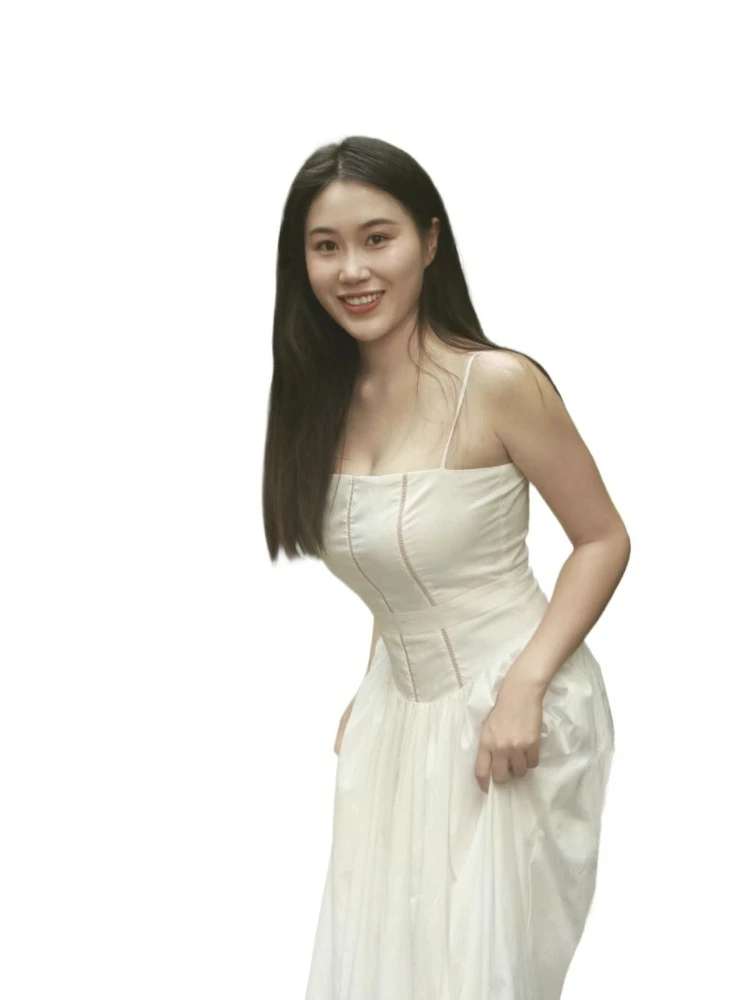 

Sexy Spaghetti Straps Open Back Slim Medium and Long Fashionable White Dress