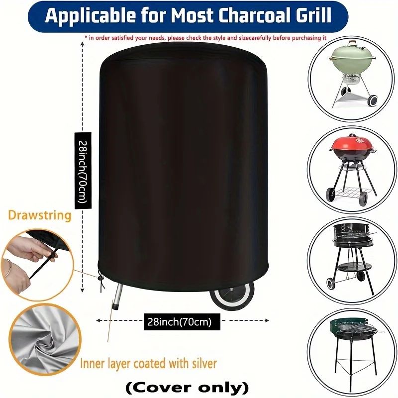 210D Heavy Duty Round BBQ Cover, Anti-Tear Sun Protection Design, Protect Your Outdoor BBQ, 28 Inch/Black