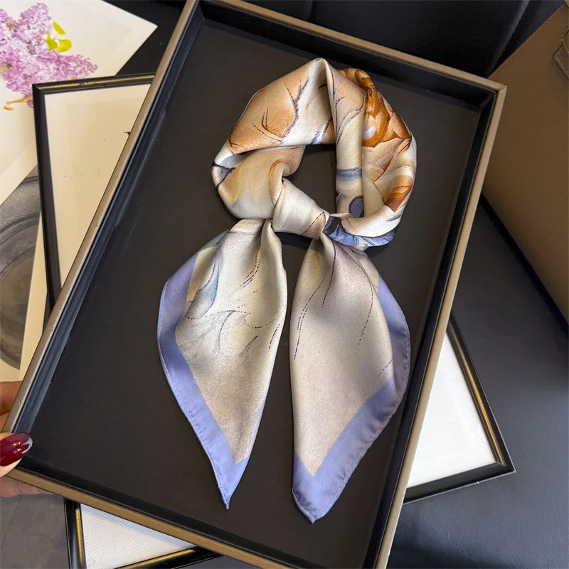 

Scarf Print Silk Hijab Square Shawl Wraps Bandana Headband Neckerchief Foulards Femme Female Hair Bands Luxury Accesories