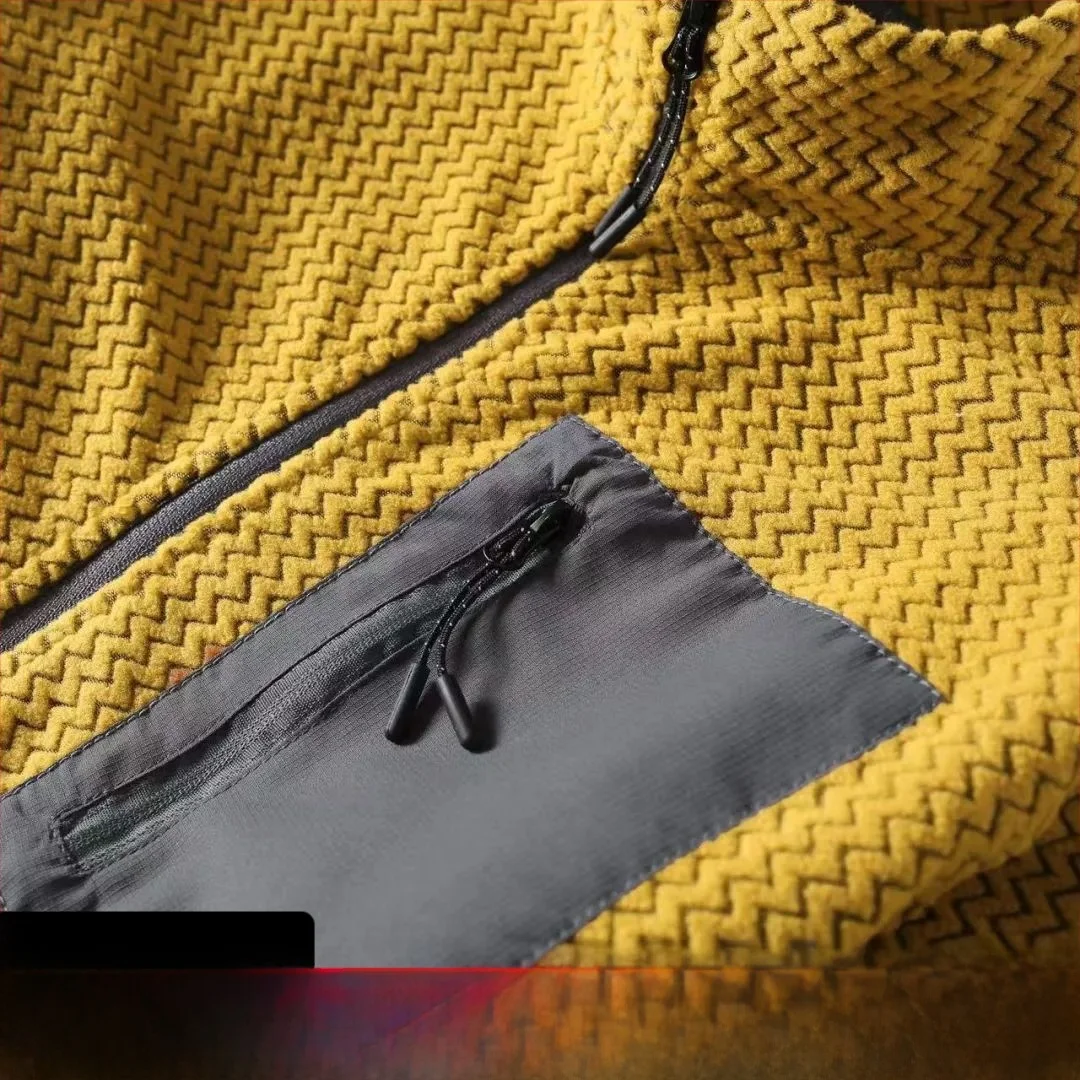 سترة صوفية للجنسين من سلسلة المشي لمسافات طويلة في الهواء الطلق، ياقة عالية، نمط متموج، دافئة وعصرية، إغلاق بسحاب، أكمام طويل...