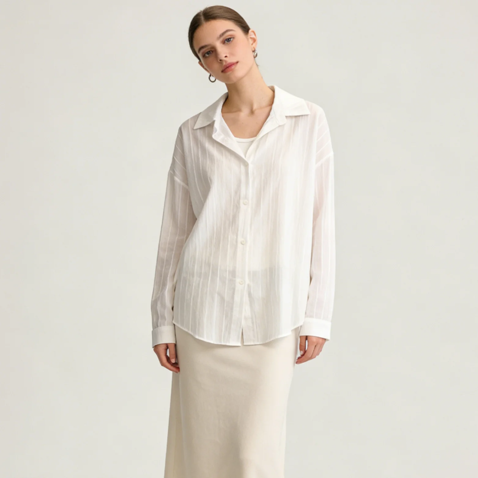 

Женская блузка CiCi 2026 с отложным воротником, длинным рукавом, в полоску, с эффектом двухслойности, оверсайз, повседневный уличный стиль