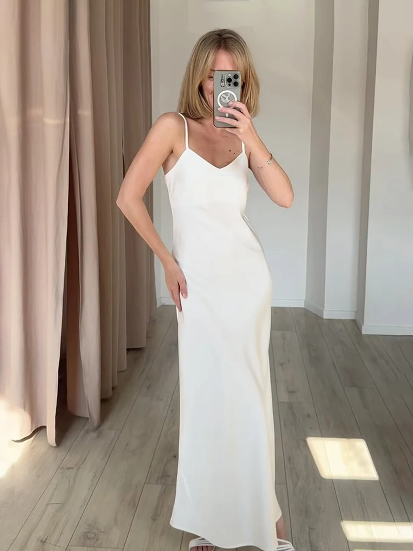 

Marthaqiqi Casual Ladies Sleepwear Spaghetti Strap Pajama Lace Up Nightie Backless Nightgown Ankle-Length Dress Female Nightwear