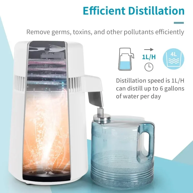 HAOYUNMA-Destilador de agua de 1,1 galones/4L, máquina de agua destilada de encimera con contenedor sin BPA e Interior de acero inoxidable, 750w