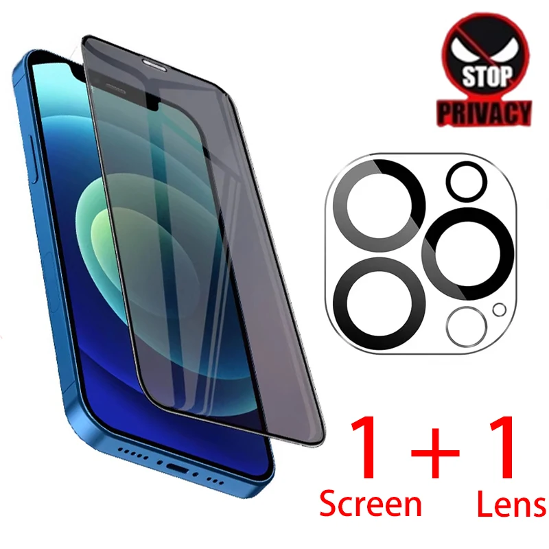 

1Pcs Black Privacy Screen Protector With 1Pcs Lens Protector For iPhone 16 15 Pro Max 15 14 13 12 Pro 16 15 14 Tempered Glass