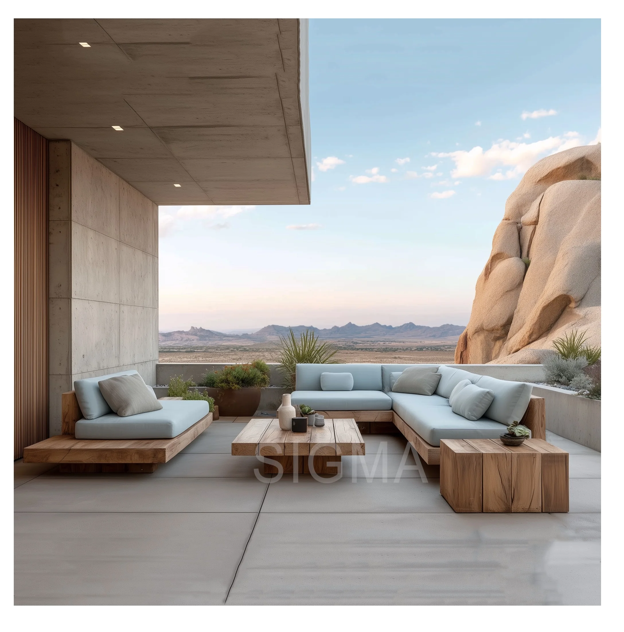 Sigma Teak Sofa Outdoor Furniture Garden Furniture Patio Furniture Set SunLounger Sectional Couch Sofa Exterior Bed Home