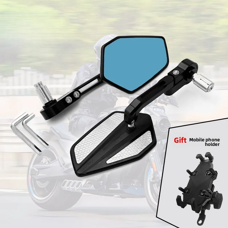 

EMARK Certified Motorcycle Dual-Color Universal Accessory CNC Blue Glass Reflective Strip Multi-Angle Adjustable Rearview Mirror