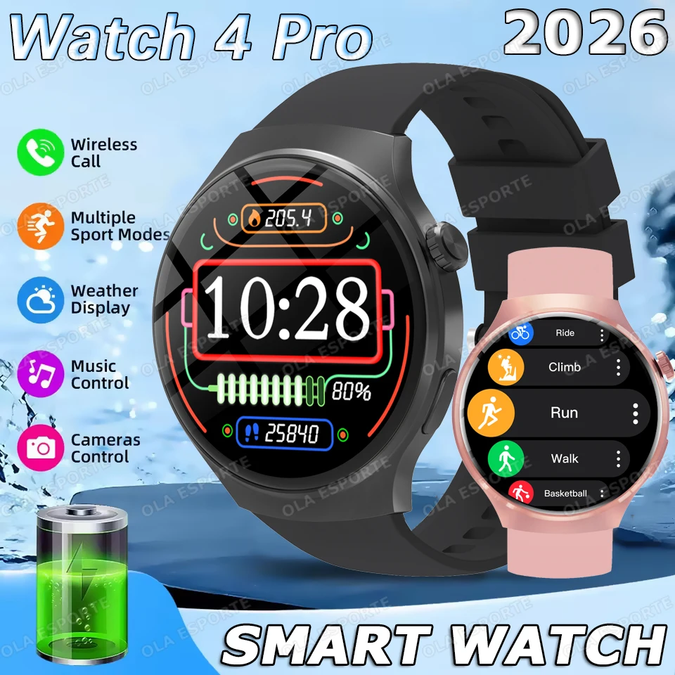 

2026 Смарт-часы 4 Pro Монитор здоровья сна Погода Bluetooth Вызов Подсчет шагов Спортивный браслет Открытый Водонепроницаемые умные часы