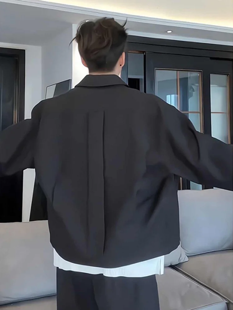 

Bla ort Adstrative Sle Collar Jaet Men's Faion Spring Autumn Cleanfit Silhouette Zipper Closure Long Sve Coat