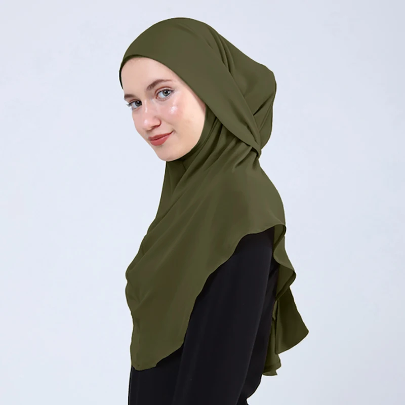 Ramadan Breathable Ironless Hijabs Long Instant Hijab Woman Ready To Wear With Face Masks Ready to Wear Hijabs