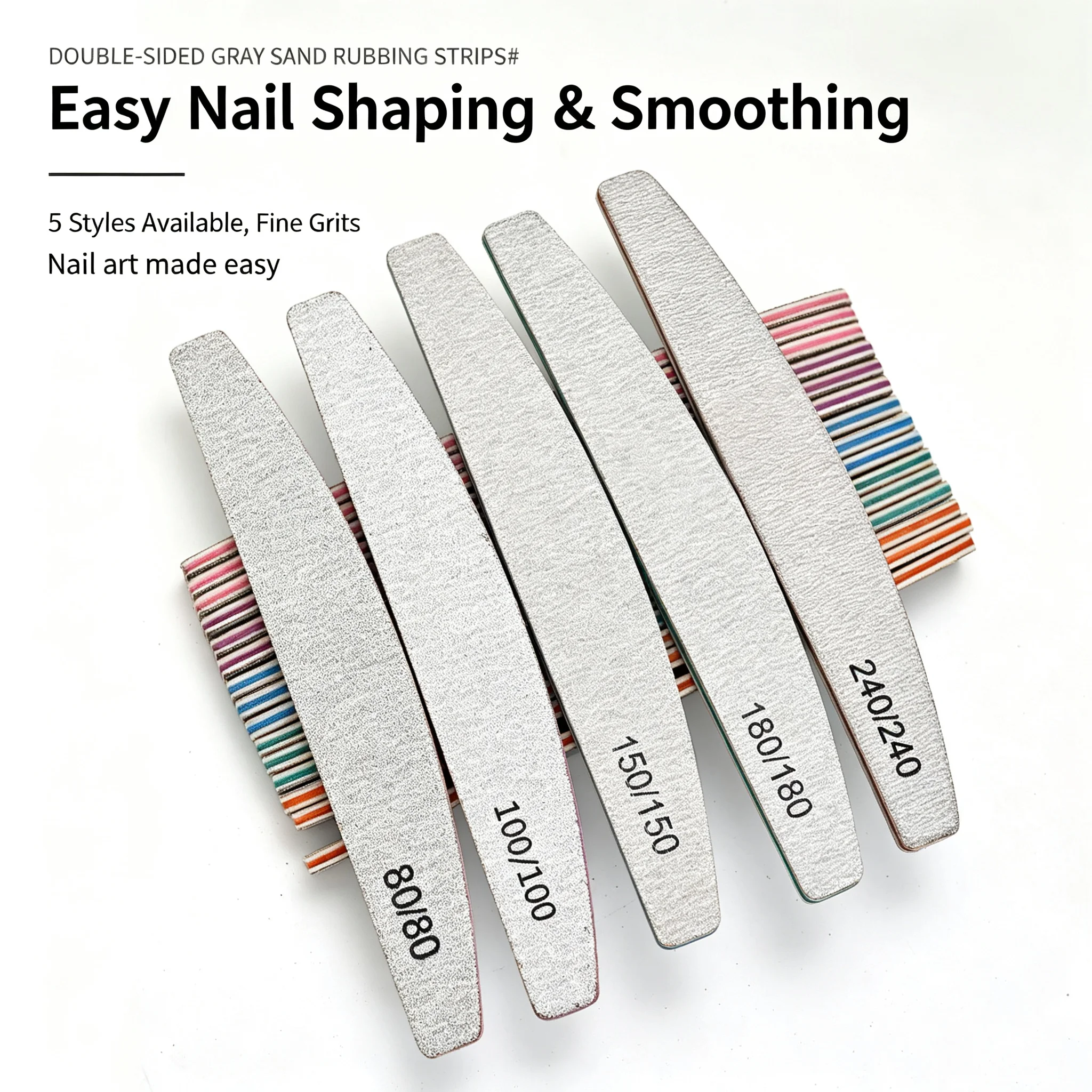 Double Sided Nail File 80‑240 Grit Sandpaper Nail Buffer Manicure Pedicure Tools for Nail Shaping Polishing Salon Home Use