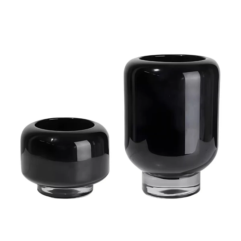 

Light luxury minimalist black glass flower candle holder combination ornament