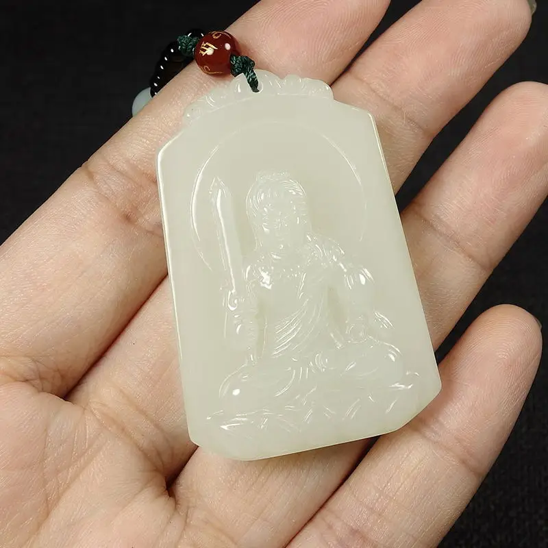 Hetian Guardian With Twelve Zodiac Signs, Amitabha Buddha And Guanyin Pendant, Men'S Jade Necklace