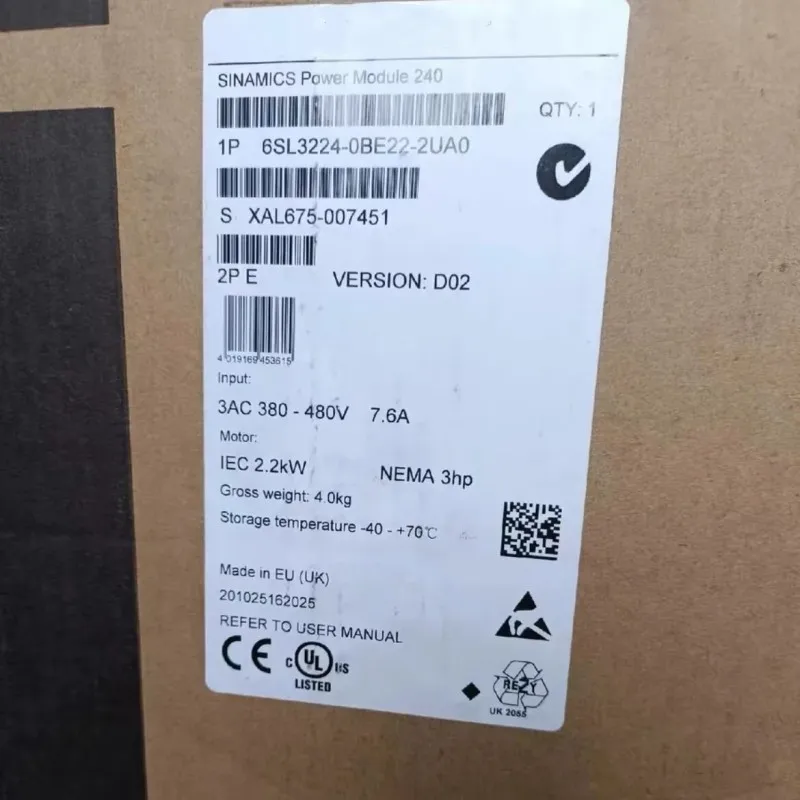 6SL3224-0BE22-2UA0 Power Module New In Box Expedited Shipping