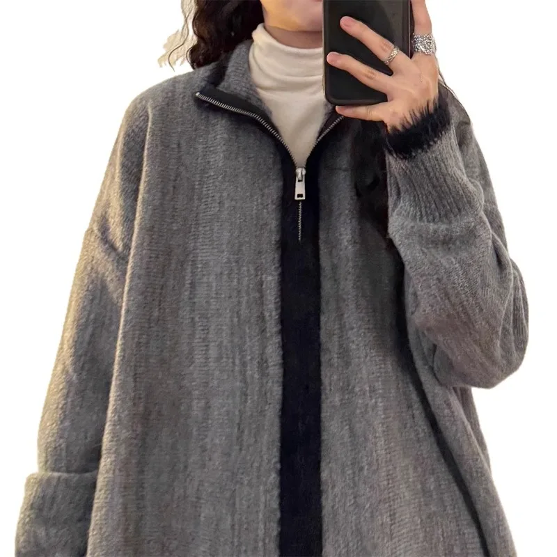 الأمريكية الرجعية المتخصصة سستة تصميم المتناقضة اللون سترة متماسكة سترة سترة الرجال والنساء الخريف أزياء العلامة التجارية الأعلى #5