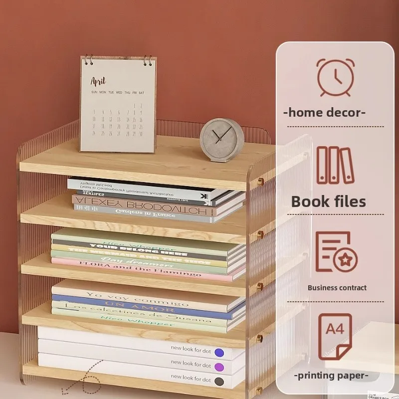 Acrylic Desktop Organizer Multilayer Office Desk Shelf A4 File Holder Multifunctional Document Sorter for Stationery Supplies