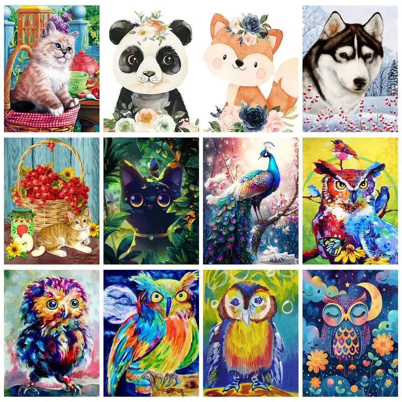 

PhotoCustom Owl Painting By Number Animals Handpainted Paintings Moon Gift Diy Pictures By Numbers Kits Drawing On Canvas Home