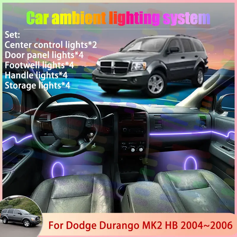

Для Dodge Durango MK2 HB 2004 ~ 2006 Chrysler Aspen 2/18 в 1, автомобильная атмосферная лампа, RGB абажур, ансамбль, стример, атмосферный набор