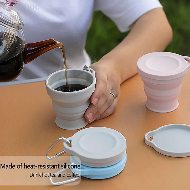 180ML Folding Cup Mini Retractable Cup Silicone Portable Teacup Outdoor Travel Coffee Telescopic Drinking Mug With Lid