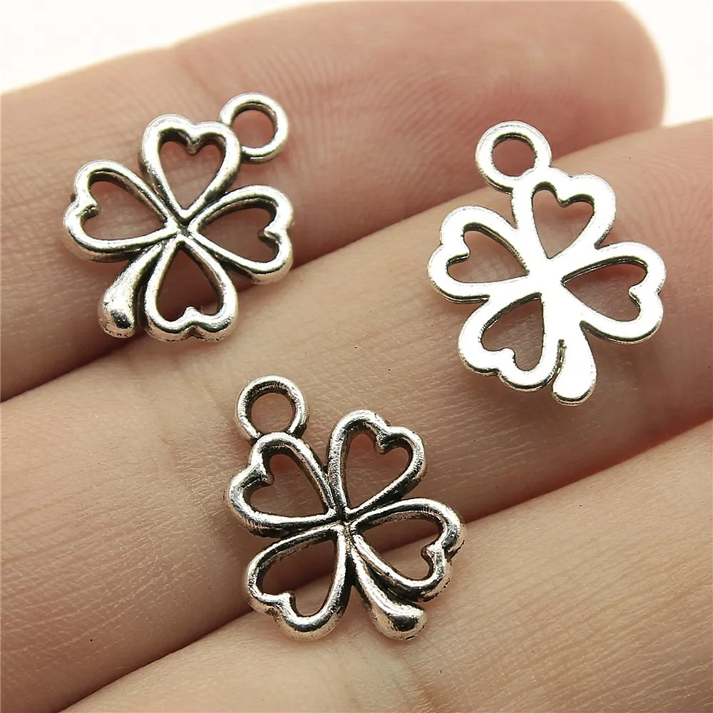 WYSIWYG 40pcs 17x14mm Charms Clover Flower Antique Pendant Fit Vintage Finding DIY For Bracelet Necklace