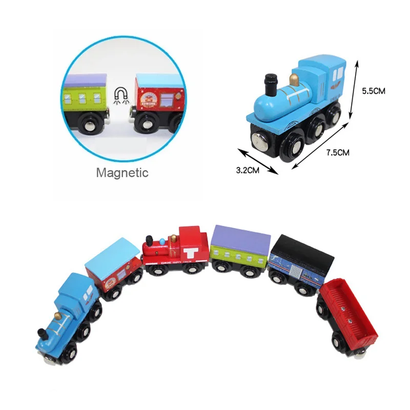 Wooden Magnetic Train Car Locomotive Toy Wood Railway Car Accessories Toys for Kids Gifts Fit for Wood Biro Tracks