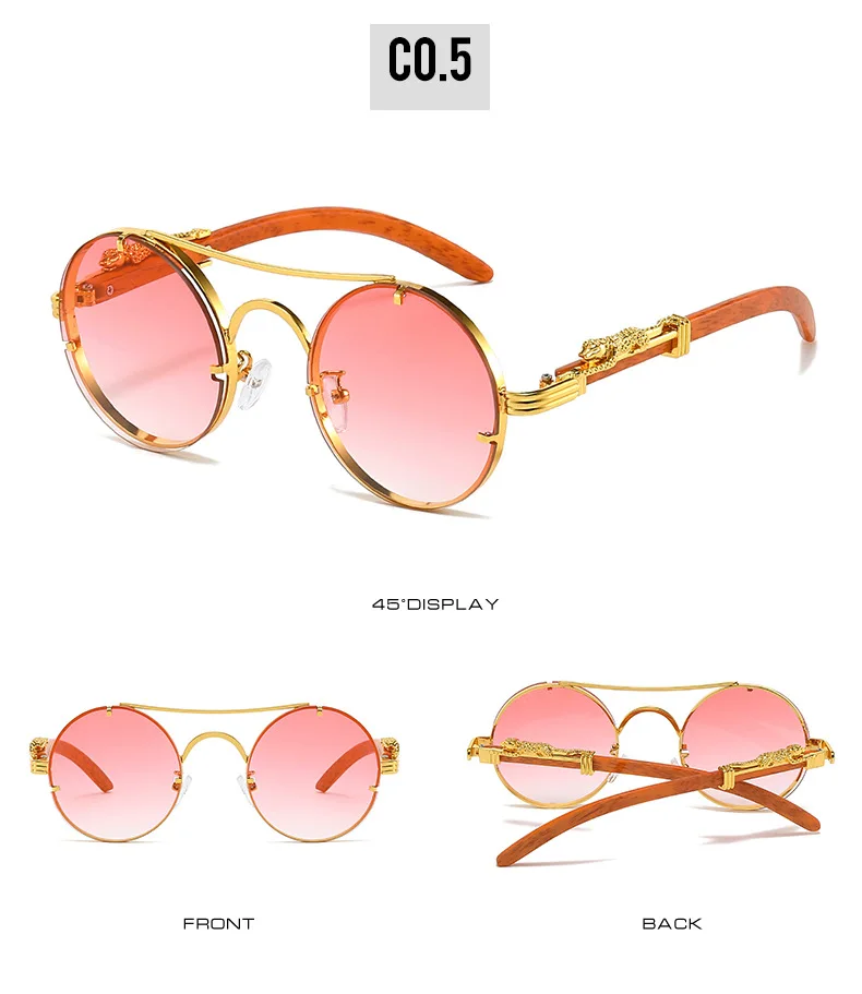 Vintage Runde Sonnenbrille Männer Frauen Luxus Marke Designer Gepard Metall Casual Brillen UV400 – Detail 10