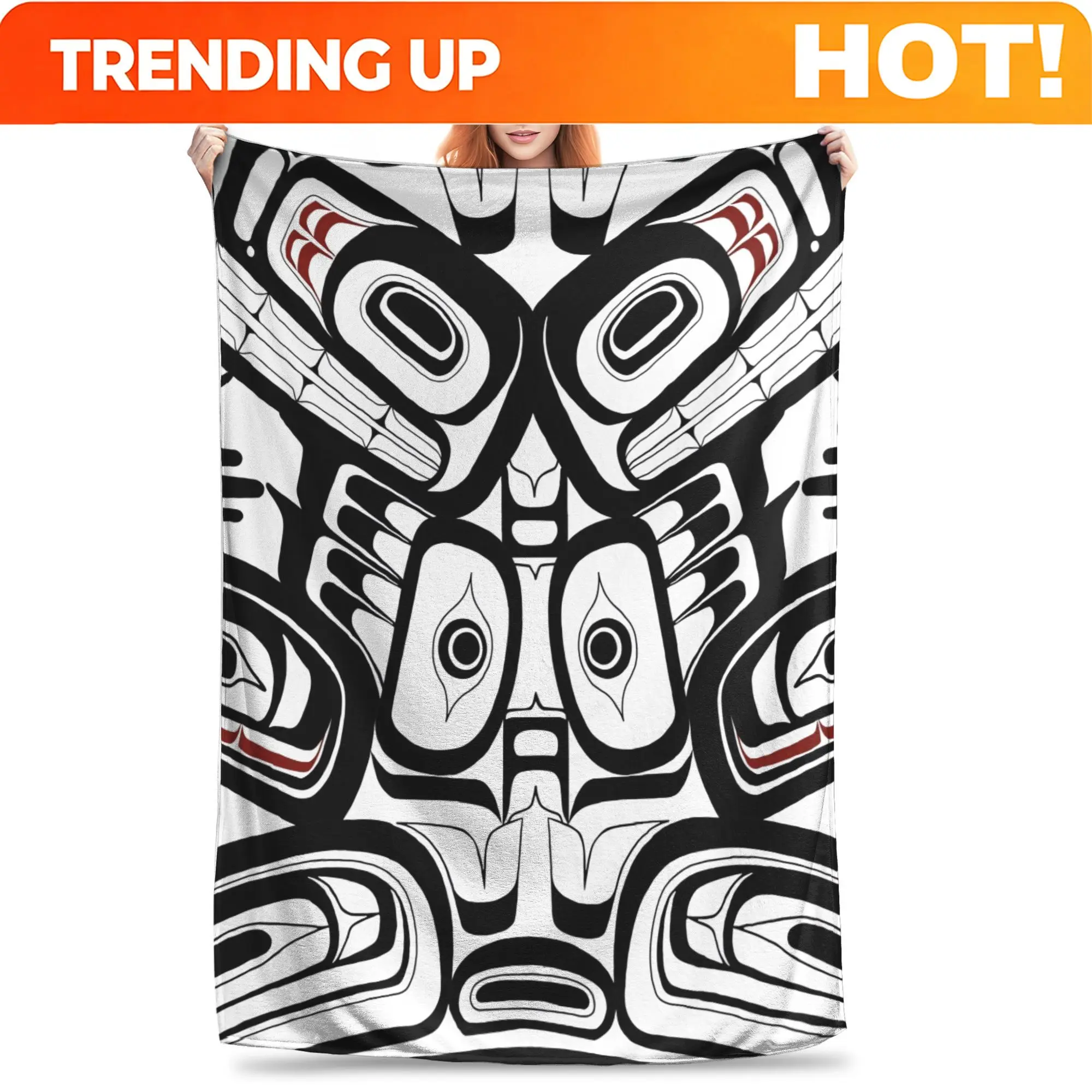 Customize Pacific Northwest Native American Orca Raven Bear Totem Blanket - Hiada Salish Style First Nations Tribal Art Throw, S
