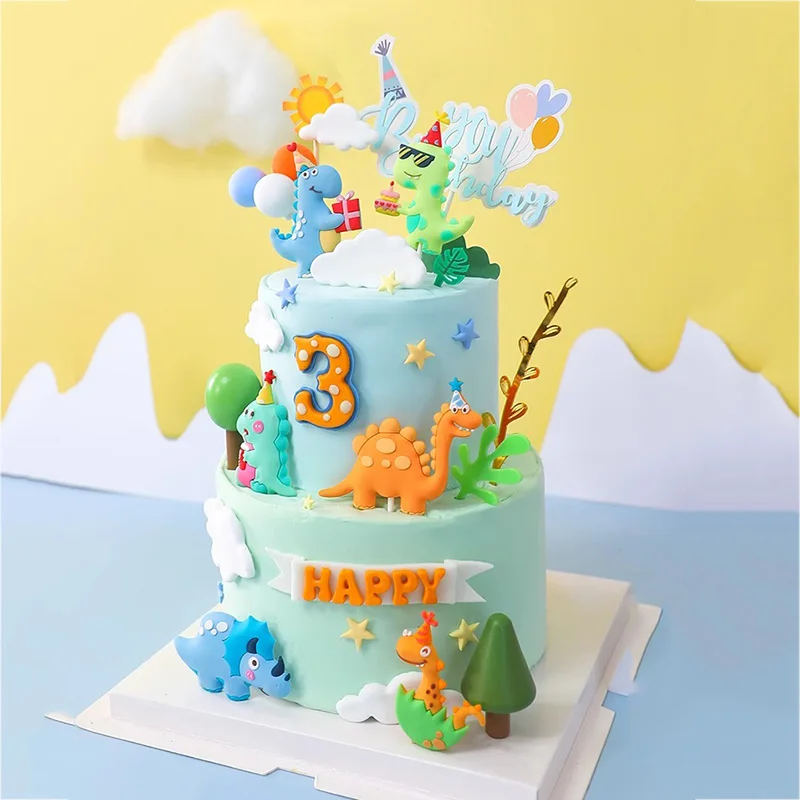 Jurassic Dinosaurier-Kuchenaufsatz, Tyrannosaurus Rex, Triceratops, Flugsaurier für Kinder, alles Gute zum Geburtstag, Party-Dekoration, Babyparty-Dekoration – Detail 23