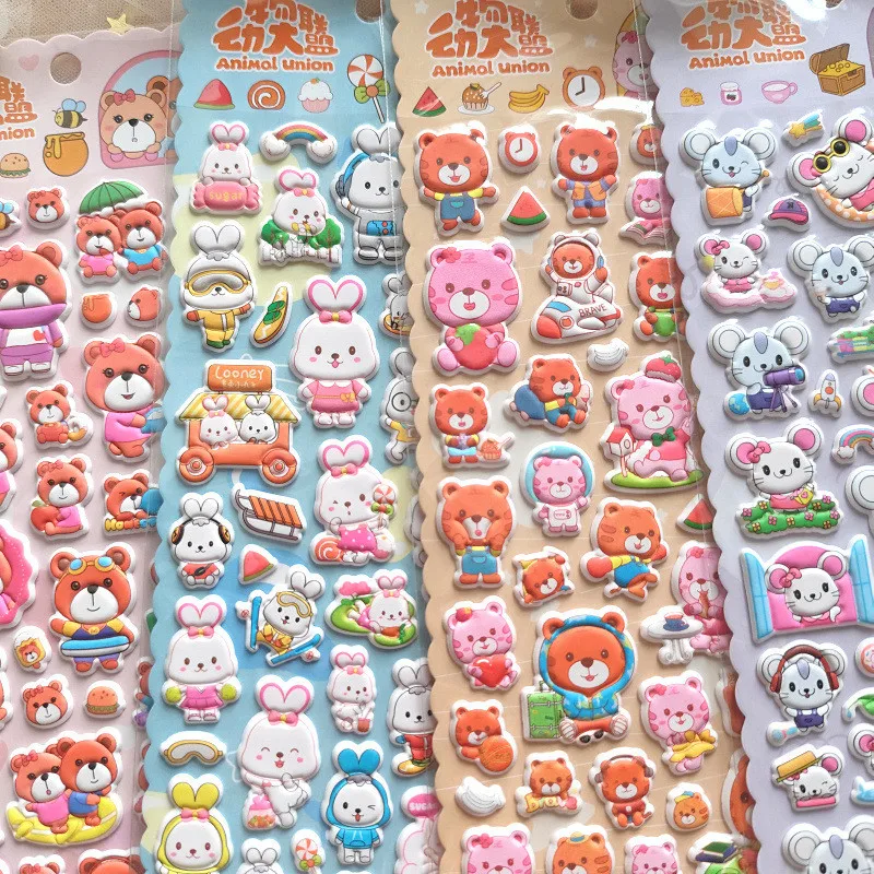 

4 Pcs Cute Animal League Cartoon Foam Stickers - Adorable Rabbit, Bear & Mouse Designs, Reusable & Re-sticky, Ideal