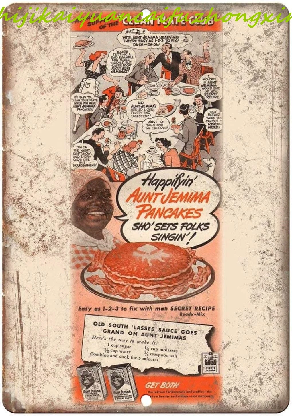 Tin Sign For Aunt Jemima Happifyin' Pancake Mix Sign Vintage Wall Poster Retro Iron Painting Metal Plaque Sheet for Bar Cafe