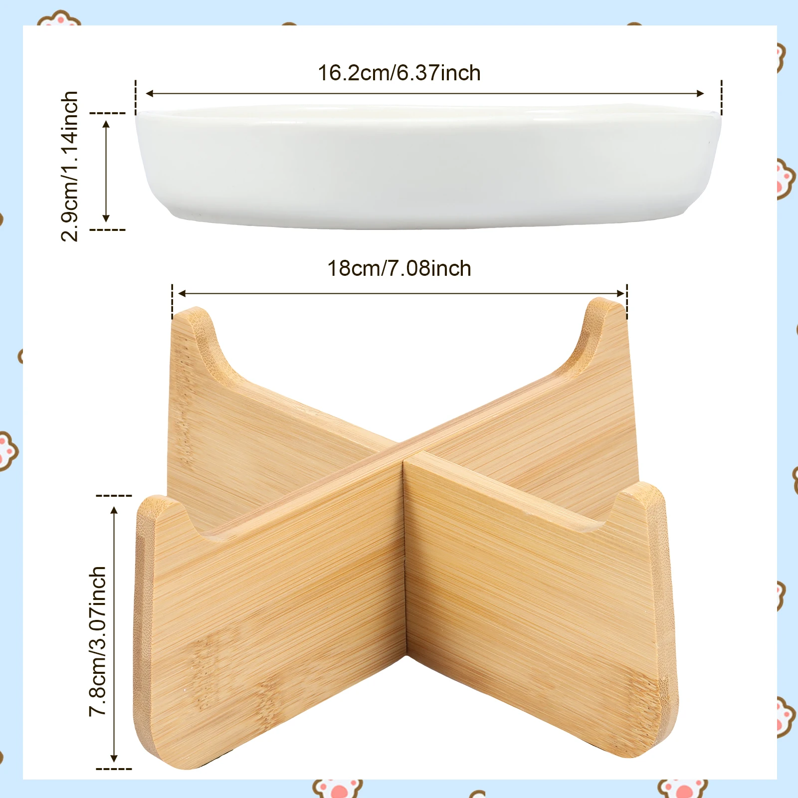 Ceramic Pet Slow Food Bowl Elevated Cat Bowls with Wood Stand Puppy Bowl Basin Neck Protection Cat Anti Choking Food Bowl