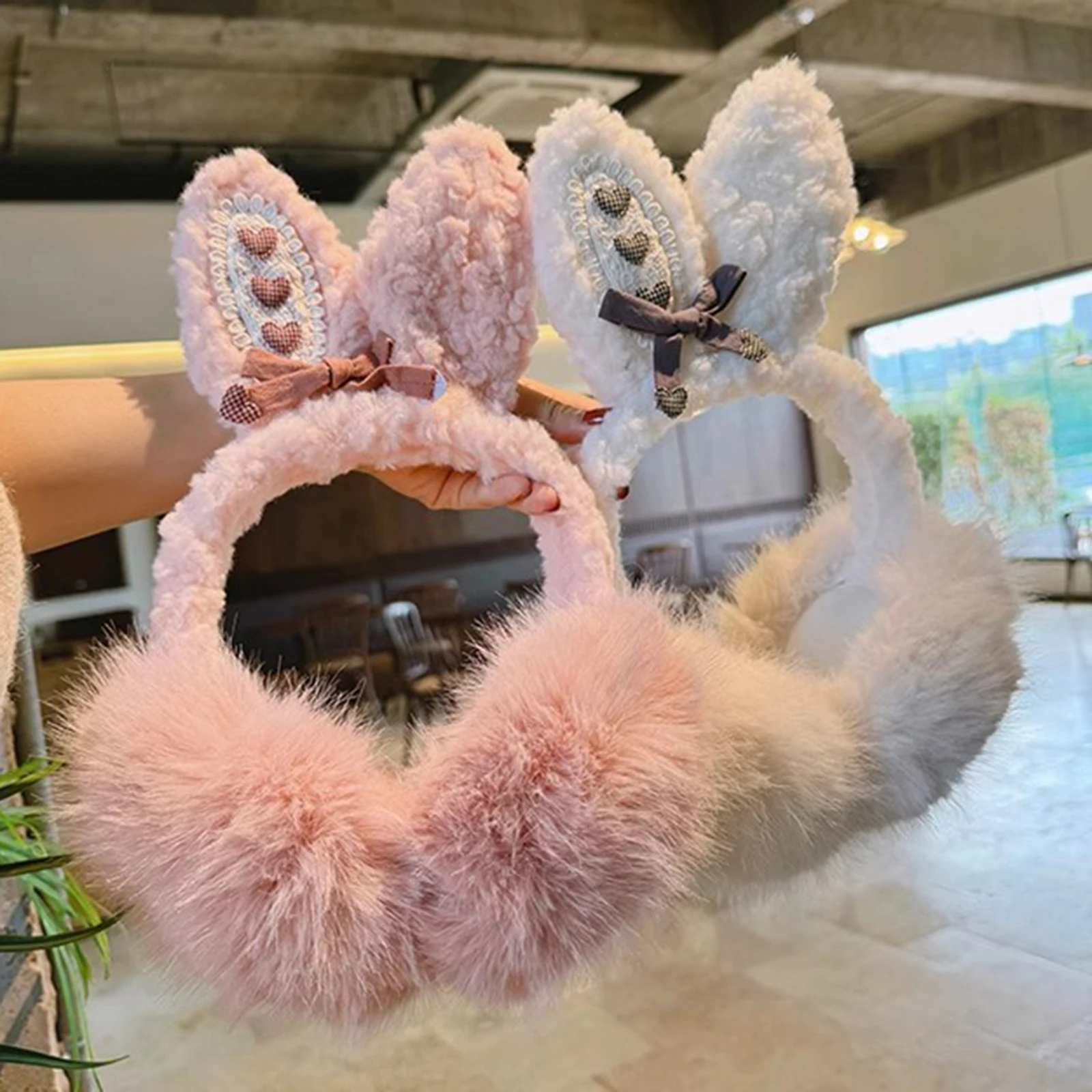 لطيف النساء الأذن يفشل غطاء للأذنين اكسسوارات الشتاء، أفخم الكبار التزلج تشغيل آذان أرنب يغطي حامي لعيد الحب #6