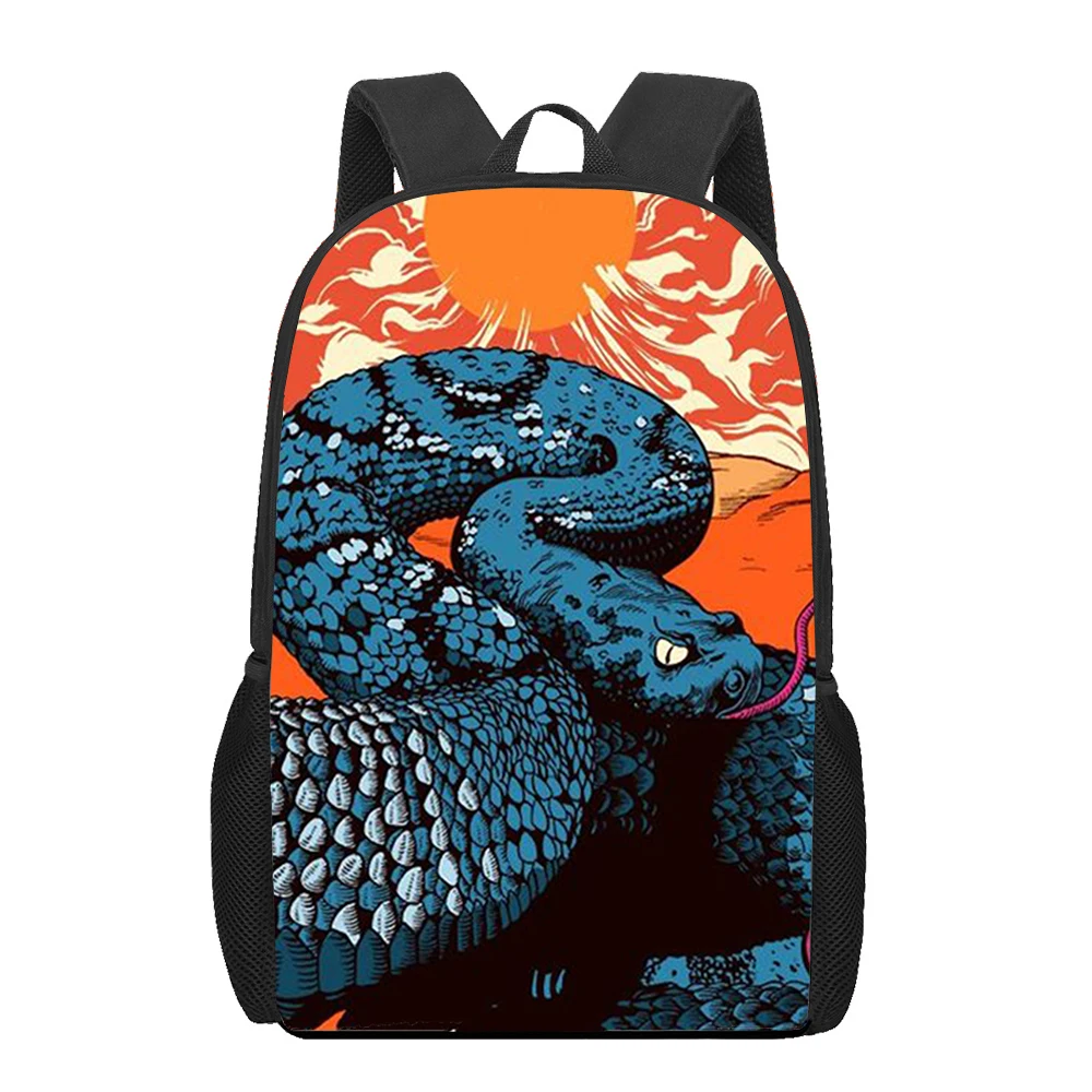 Mochila escolar con estampado de serpiente y pintura artística para adolescentes, niñas, niños, mochila para niños, bolsas de libros para estudiantes, bolso de viaje informal diario