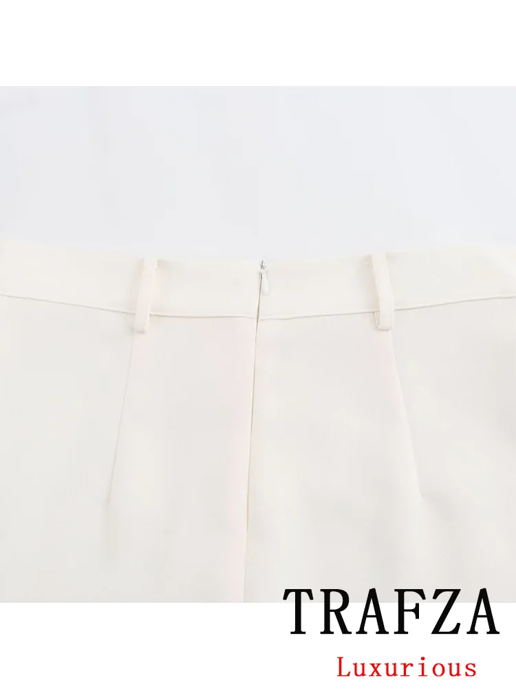 TRAFZA Vintage Casual Chic Women Skirt  White Solid Single Breasted Long Skirt New Fashion 2024 Summer Elegant Long Skirts