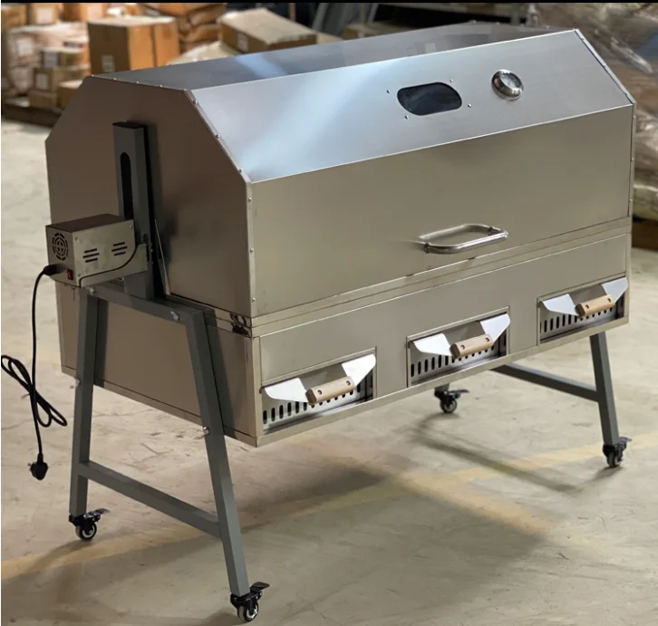 Double skewers chicken lamb bbq gas roaster rotary grill spit oven