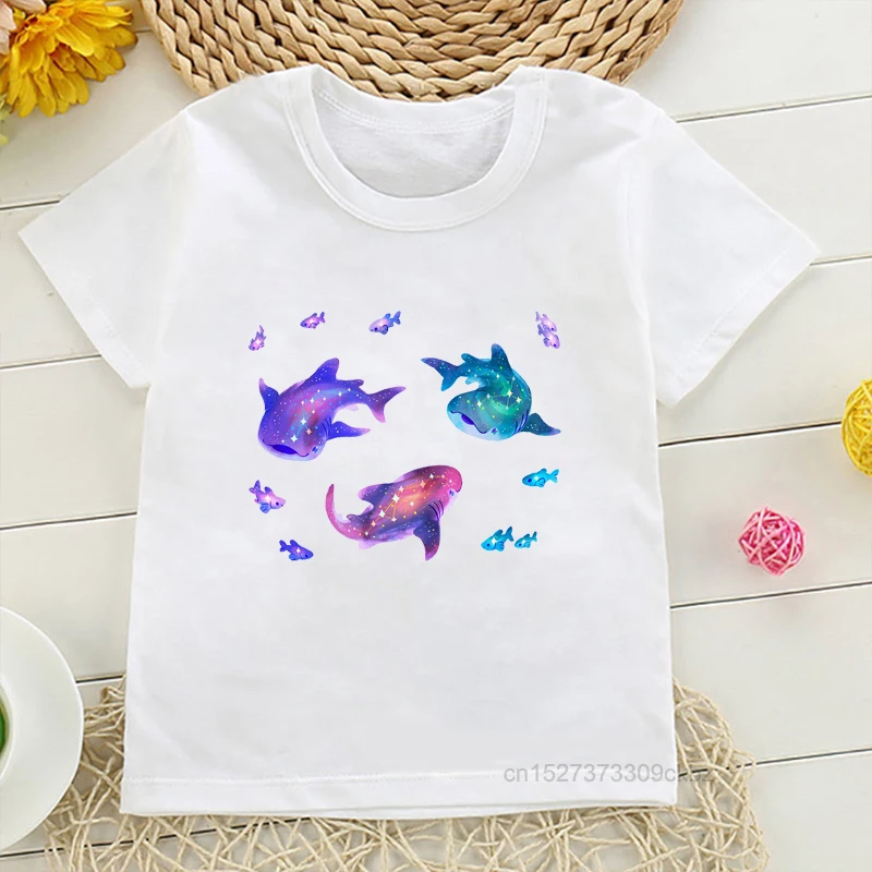 Types Of Shark Identification Cartoon Print Tshirt Boys Kawaii Kids Clothes Cute T-Shirt Children\'S Clothing Summer Tops Tee