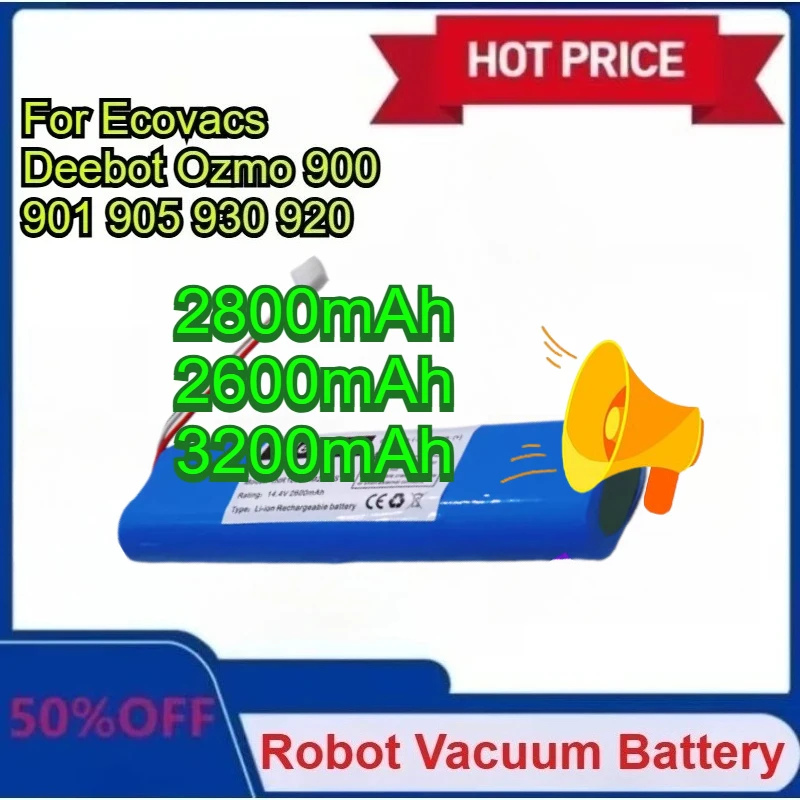 

New Battery 2800/2600/3200mAh for Ecovacs Deebot Ozmo 900 905 901 920 937 930 N8 Pro 14.4V Li-ION Robot Vacuum Cleaner Battery