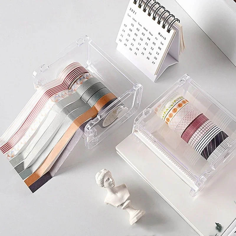 

Creative Cutter Set Tape Tool Dispenser Transparent Holder Office Stationery Tape Storage Box Office School Supplies