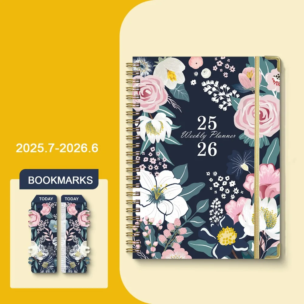 

12 Months A5 Agenda Book Colorful Flower Pattern Taking Notes English Notebook Portable To Do List Binder Coil Notebook
