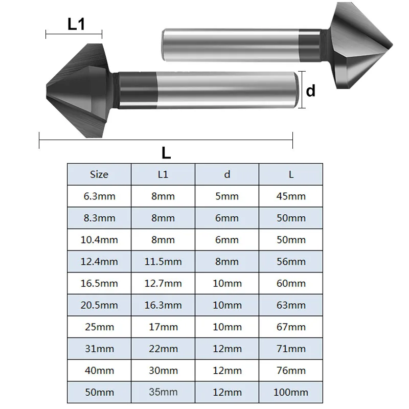 90 Degree 1Flute/3 Flute Chamfering Cutter Metal Mill Tool M35 Cobalt TiAlN Countersink Drill Bit Deburring Trimmer Chamfer