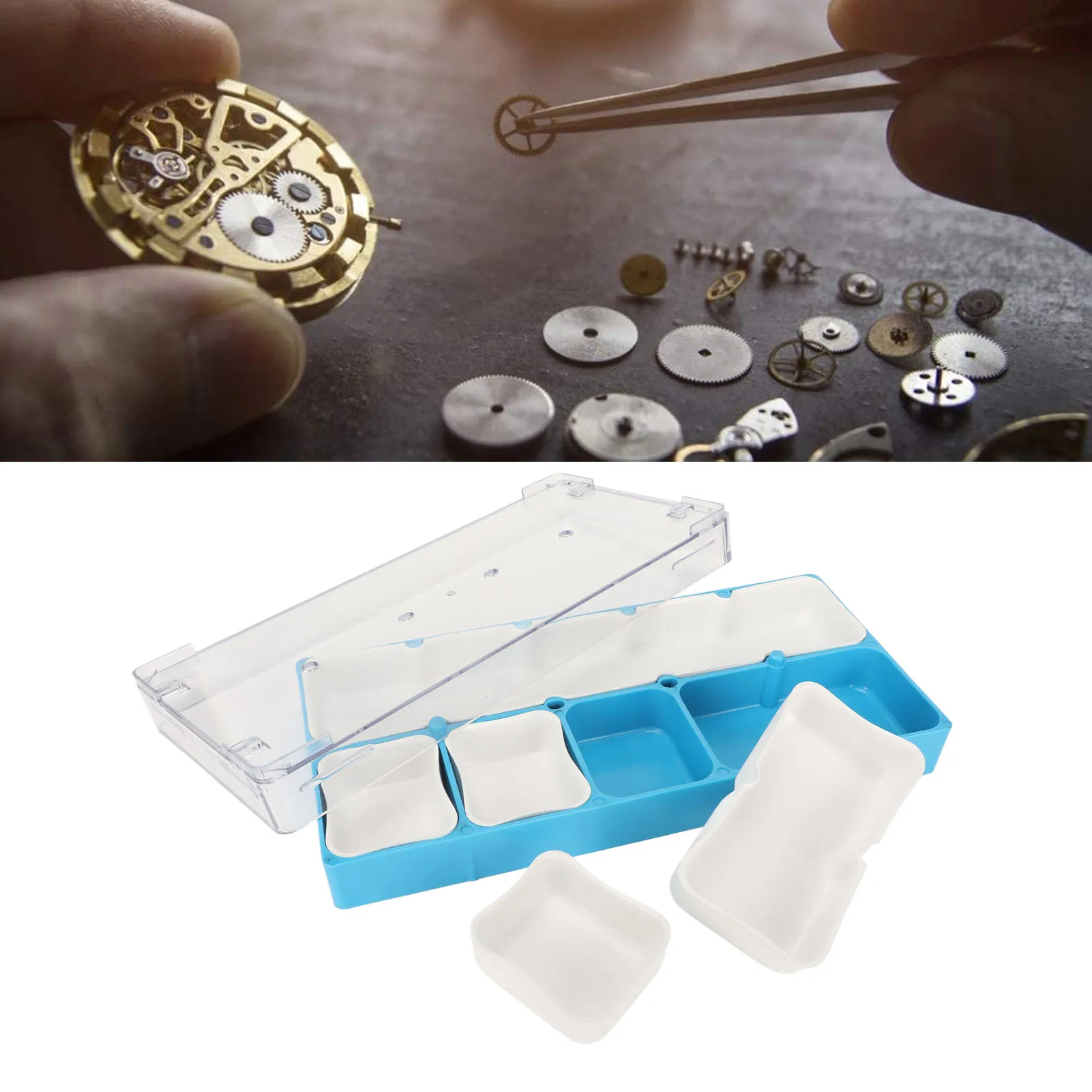Watch Parts Storage Box 5 Compartments Multi Functions Portable Watch Accessory Organizer Blue Watch Parts Storing Organizer