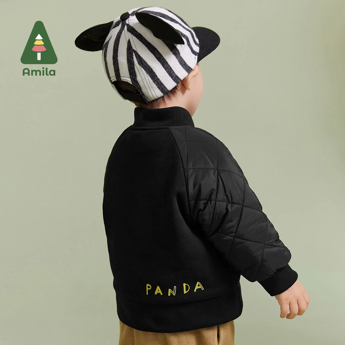 Amila Baby Boy Coat 2024 Winter New Multicolour Detachable Bear Doll Cotton Coat Cartoon Pattern Parsnip   Baby Clothing