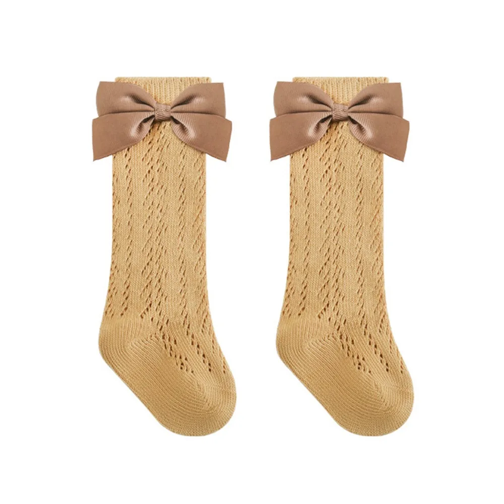 

Хлопковые носки для девочек с бантом, мягкие эластичные детские длинные носки-трубочки, милые удобные однотонные носки для детей 0-5 лет