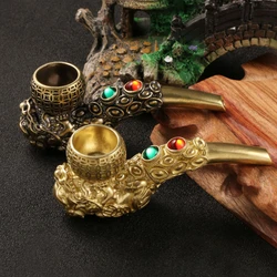 Chinese Style Antique Smoking Pipe with Gemstone and Pixiu for Men's Smoking and Collectible Art Piece