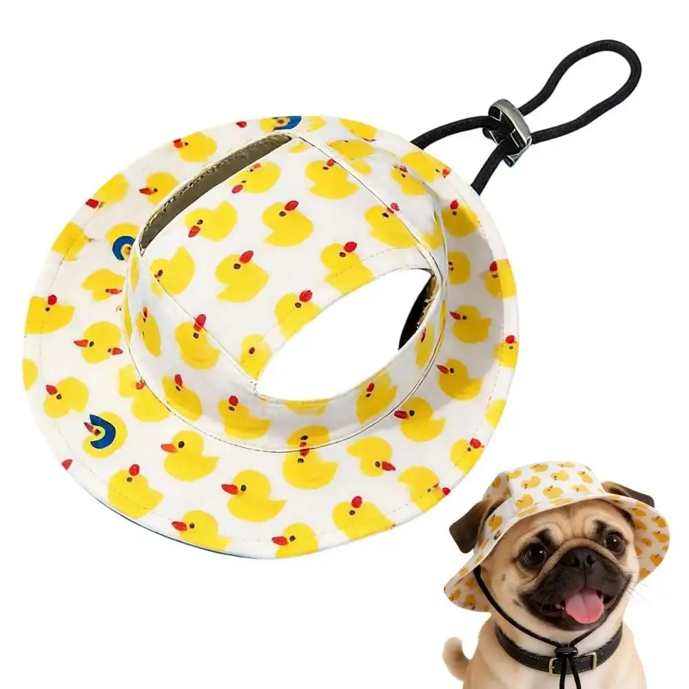 1PC Adjustable Pet Sun Hat with Ear Holes - Breathable Dog Bucket Hat for Small Dogs & Cats, UV Protection Summer Outdoor