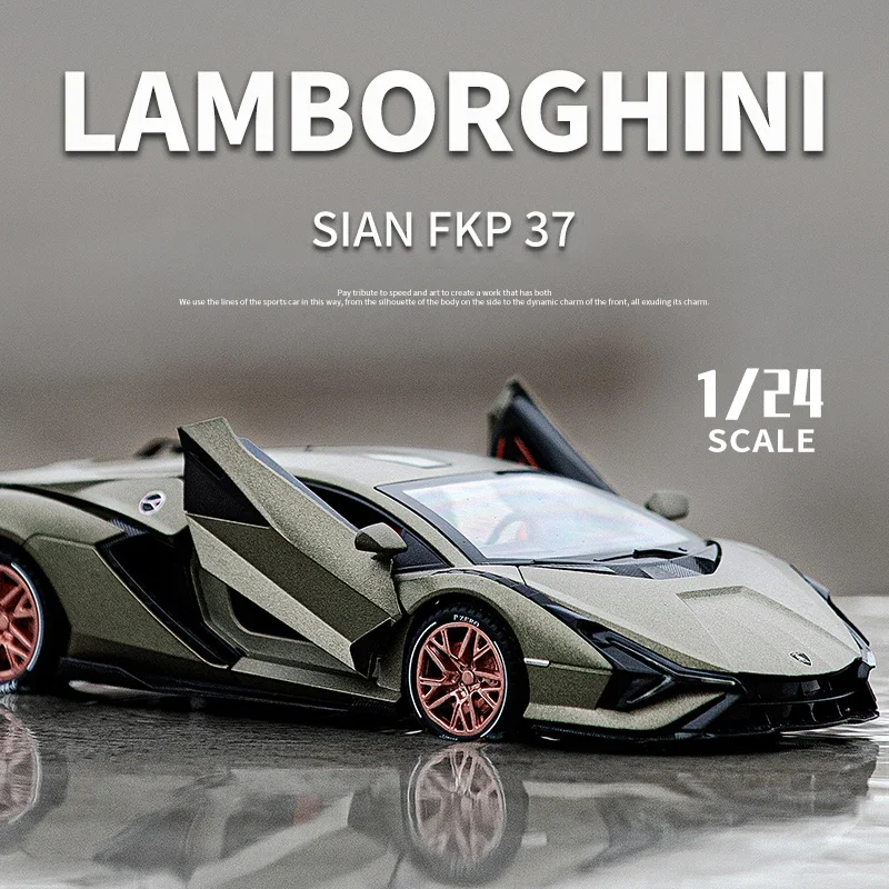 Mới 1:24 Lamborghinis Sian FKP37 Xe Ô Tô Thể Thao Mô Hình Xe Diecast Âm Thanh Siêu Xe Đua Nâng Đuôi Nóng Ô Tô Dành Cho Bé Trai, Trẻ quà Tặng