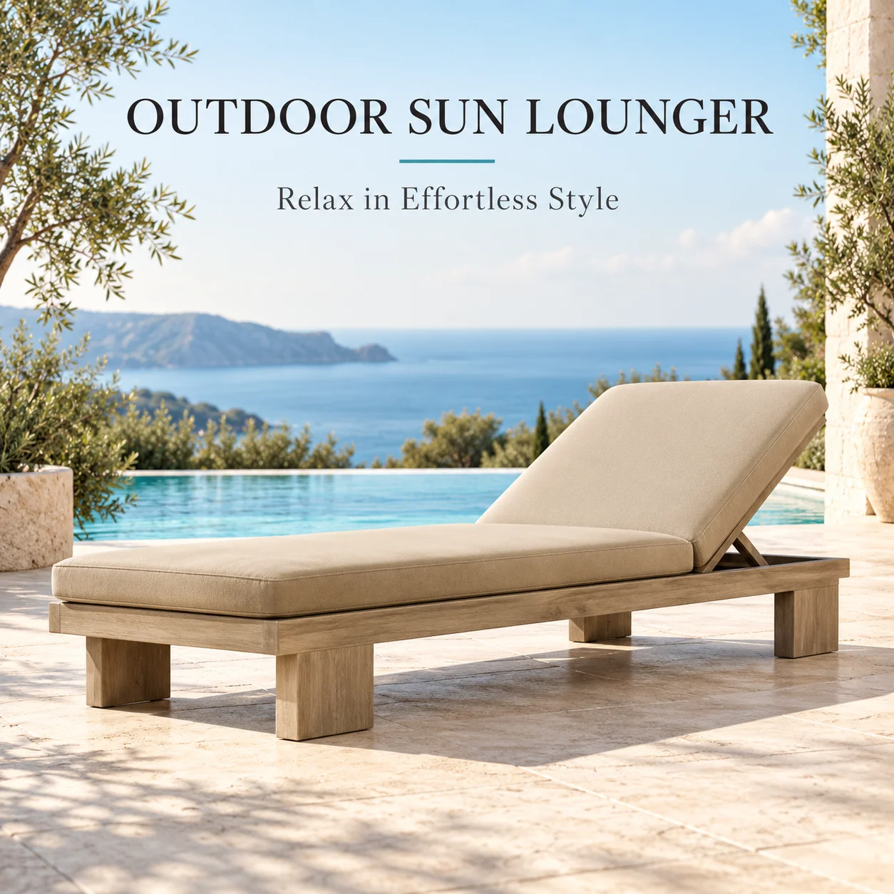 Adjustable Teak Poolside Sun Lounger, Premium Outdoor Chaise Lounge, Garden Furniture for Resort and Hotel Projects