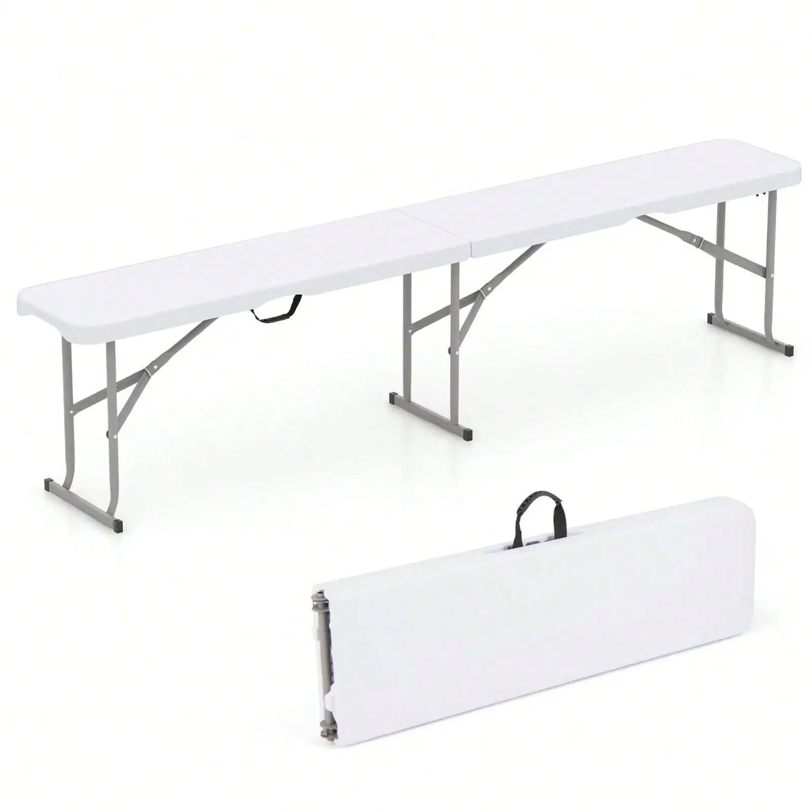 

Portable Folding Bench w/Convenient H&le Non-slip Foot Pads Sturdy Metal Legs