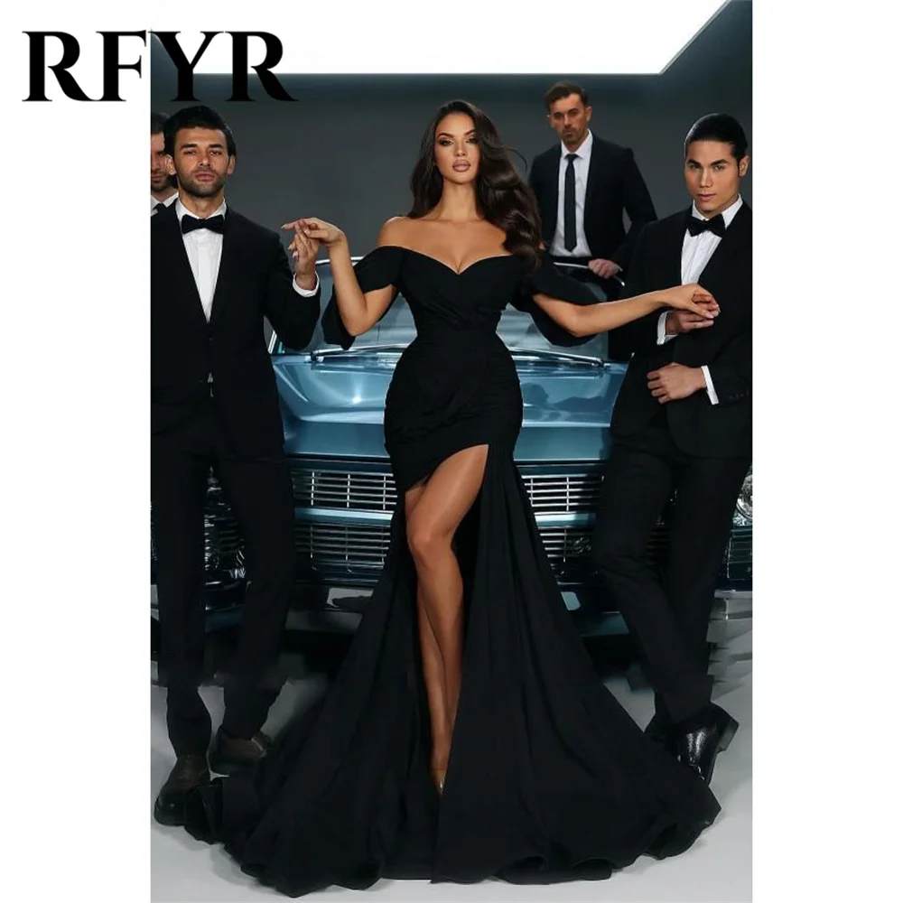 

RFYR Black Mermaid Elegant Sexy Party Dress Stain Off Shoulder Celebrity Dress Special Occasion Dress robes du soir Customized