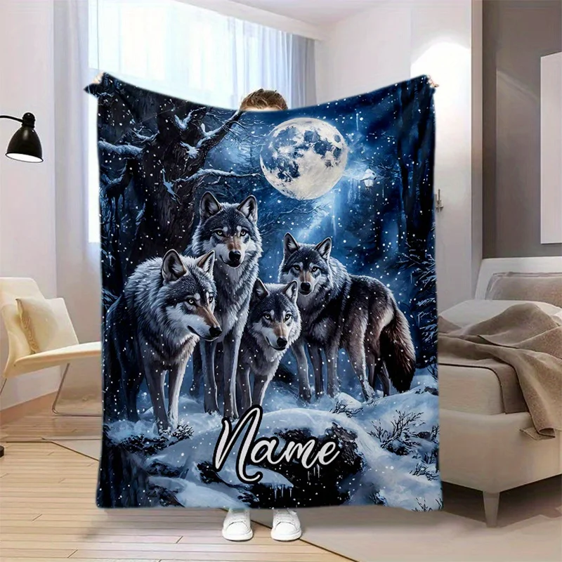Customized Name Wolf Trio Blanket Soft, Warm, Personalized with Your Name Perfect for Bed Sofa or Picnic Comfortable All Season