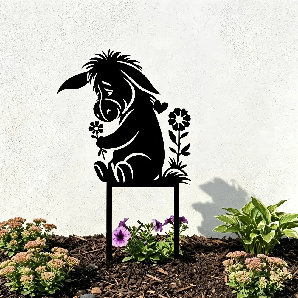 CIFBUY Black Metal Donkey Garden Stake Iron Sculpture Rust Proof Outdoor Yard Patio Home Decor Hanging Gift Ornament